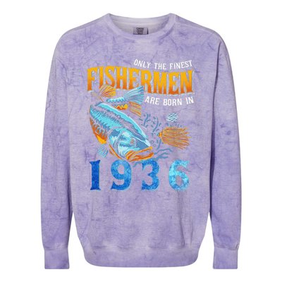 Retro Vintage Fisherman Are Born In 1936 Fishing Birthday Colorblast Crewneck Sweatshirt