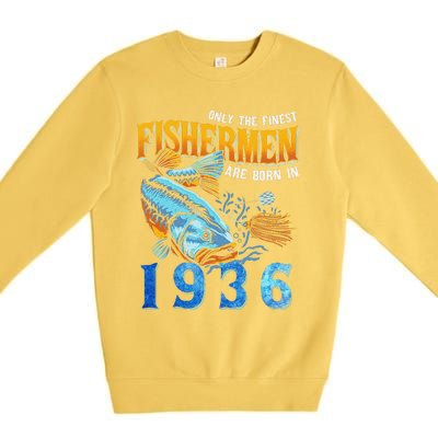 Retro Vintage Fisherman Are Born In 1936 Fishing Birthday Premium Crewneck Sweatshirt