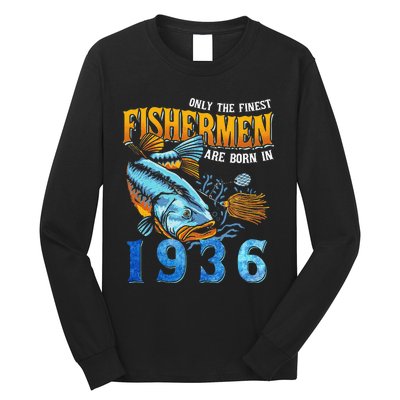 Retro Vintage Fisherman Are Born In 1936 Fishing Birthday Long Sleeve Shirt