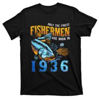 Retro Vintage Fisherman Are Born In 1936 Fishing Birthday T-Shirt