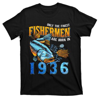 Retro Vintage Fisherman Are Born In 1936 Fishing Birthday T-Shirt