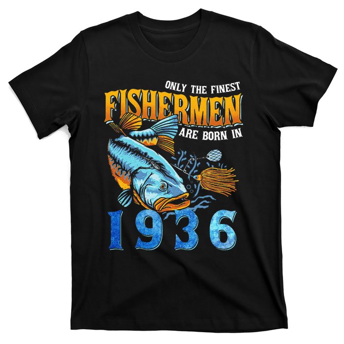 Retro Vintage Fisherman Are Born In 1936 Fishing Birthday T-Shirt