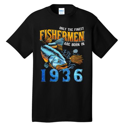 Retro Vintage Fisherman Are Born In 1936 Fishing Birthday Tall T-Shirt