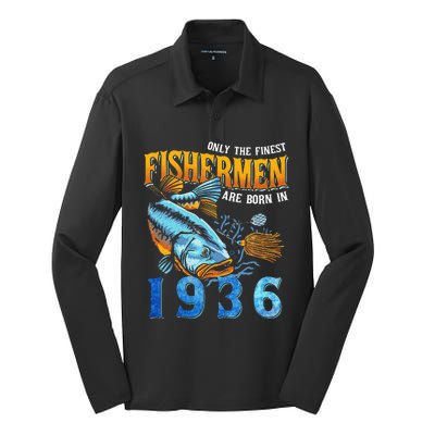 Retro Vintage Fisherman Are Born In 1936 Fishing Birthday Silk Touch Performance Long Sleeve Polo