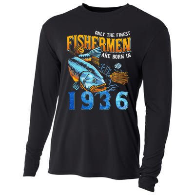 Retro Vintage Fisherman Are Born In 1936 Fishing Birthday Cooling Performance Long Sleeve Crew