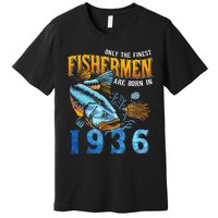 Retro Vintage Fisherman Are Born In 1936 Fishing Birthday Premium T-Shirt