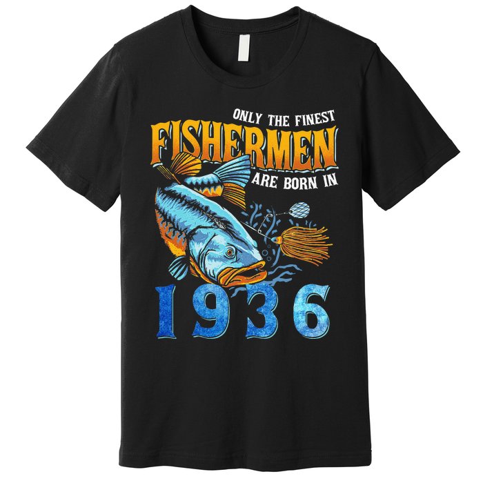 Retro Vintage Fisherman Are Born In 1936 Fishing Birthday Premium T-Shirt