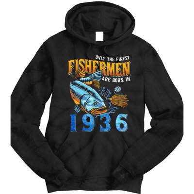 Retro Vintage Fisherman Are Born In 1936 Fishing Birthday Tie Dye Hoodie