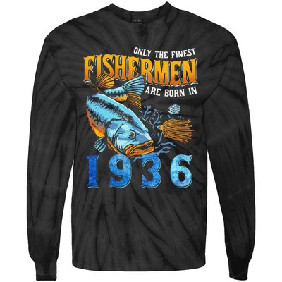 Retro Vintage Fisherman Are Born In 1936 Fishing Birthday Tie-Dye Long Sleeve Shirt