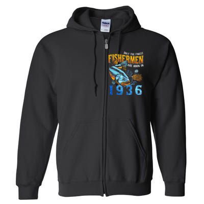 Retro Vintage Fisherman Are Born In 1936 Fishing Birthday Full Zip Hoodie