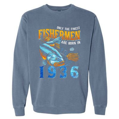 Retro Vintage Fisherman Are Born In 1936 Fishing Birthday Garment-Dyed Sweatshirt