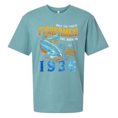 Retro Vintage Fisherman Are Born In 1936 Fishing Birthday Sueded Cloud Jersey T-Shirt