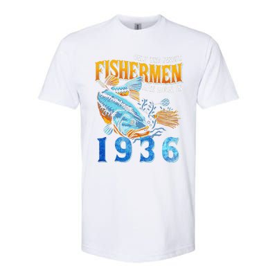 Retro Vintage Fisherman Are Born In 1936 Fishing Birthday Softstyle CVC T-Shirt