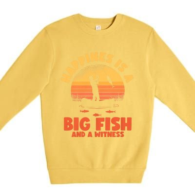 Retro Vintage Fishing Funny Saying Happines Is A Big Fish Premium Crewneck Sweatshirt