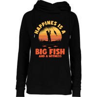 Retro Vintage Fishing Funny Saying Happines Is A Big Fish Womens Funnel Neck Pullover Hood