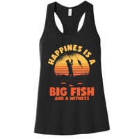 Retro Vintage Fishing Funny Saying Happines Is A Big Fish Women's Racerback Tank