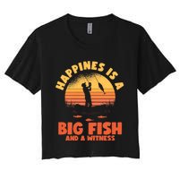 Retro Vintage Fishing Funny Saying Happines Is A Big Fish Women's Crop Top Tee