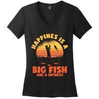 Retro Vintage Fishing Funny Saying Happines Is A Big Fish Women's V-Neck T-Shirt