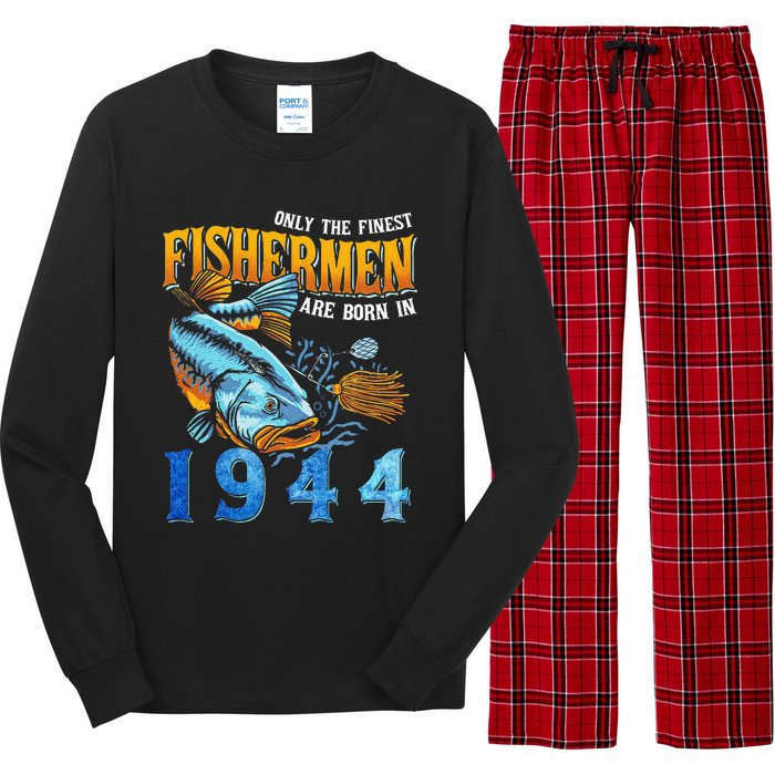 Retro Vintage Fisherman Are Born In 1944 Fishing Birthday Long Sleeve Pajama Set