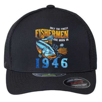 Retro Vintage Fisherman Are Born In 1946 Fishing Birthday Flexfit Unipanel Trucker Cap