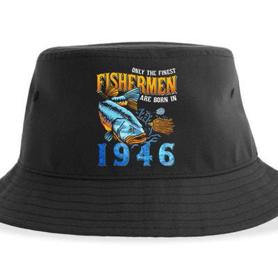 Retro Vintage Fisherman Are Born In 1946 Fishing Birthday Sustainable Bucket Hat