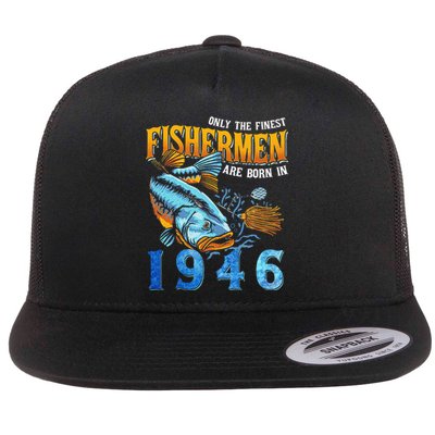 Retro Vintage Fisherman Are Born In 1946 Fishing Birthday Flat Bill Trucker Hat