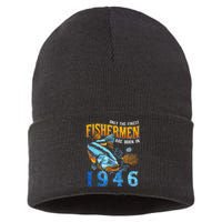 Retro Vintage Fisherman Are Born In 1946 Fishing Birthday Sustainable Knit Beanie