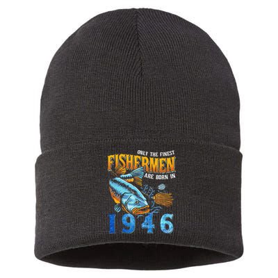 Retro Vintage Fisherman Are Born In 1946 Fishing Birthday Sustainable Knit Beanie