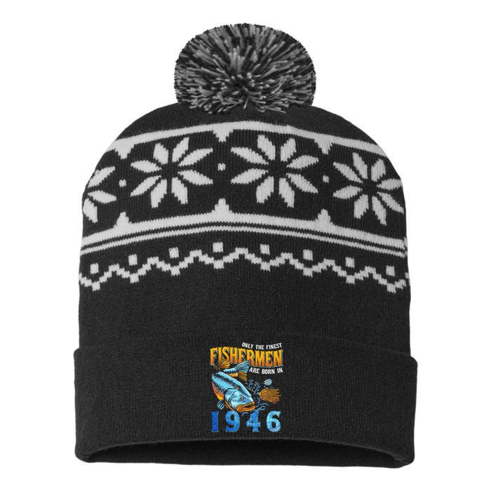 Retro Vintage Fisherman Are Born In 1946 Fishing Birthday USA-Made Snowflake Beanie