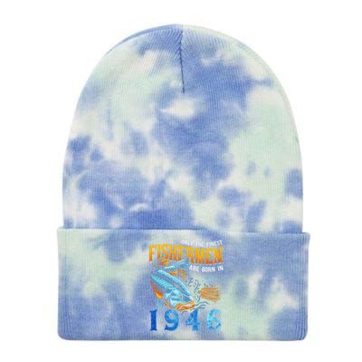 Retro Vintage Fisherman Are Born In 1946 Fishing Birthday Tie Dye 12in Knit Beanie