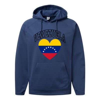 Retro Venezuela Flag Athletic Sport Heart Meaningful Gift Performance Fleece Hoodie