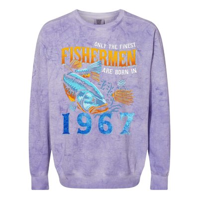 Retro Vintage Fisherman Are Born In 1967 Fishing Birthday Colorblast Crewneck Sweatshirt