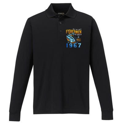 Retro Vintage Fisherman Are Born In 1967 Fishing Birthday Performance Long Sleeve Polo