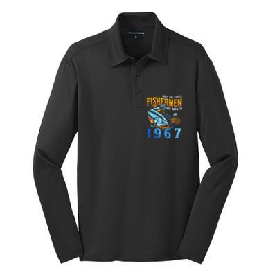 Retro Vintage Fisherman Are Born In 1967 Fishing Birthday Silk Touch Performance Long Sleeve Polo