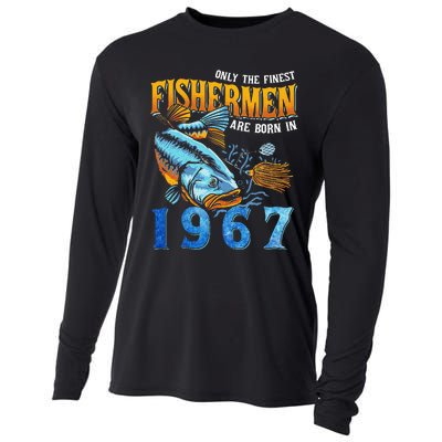 Retro Vintage Fisherman Are Born In 1967 Fishing Birthday Cooling Performance Long Sleeve Crew