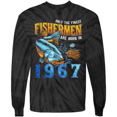 Retro Vintage Fisherman Are Born In 1967 Fishing Birthday Tie-Dye Long Sleeve Shirt