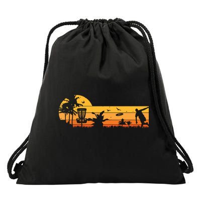 Retro Vintage Frisbee Golf Player Design | Disc Golf Drawstring Bag