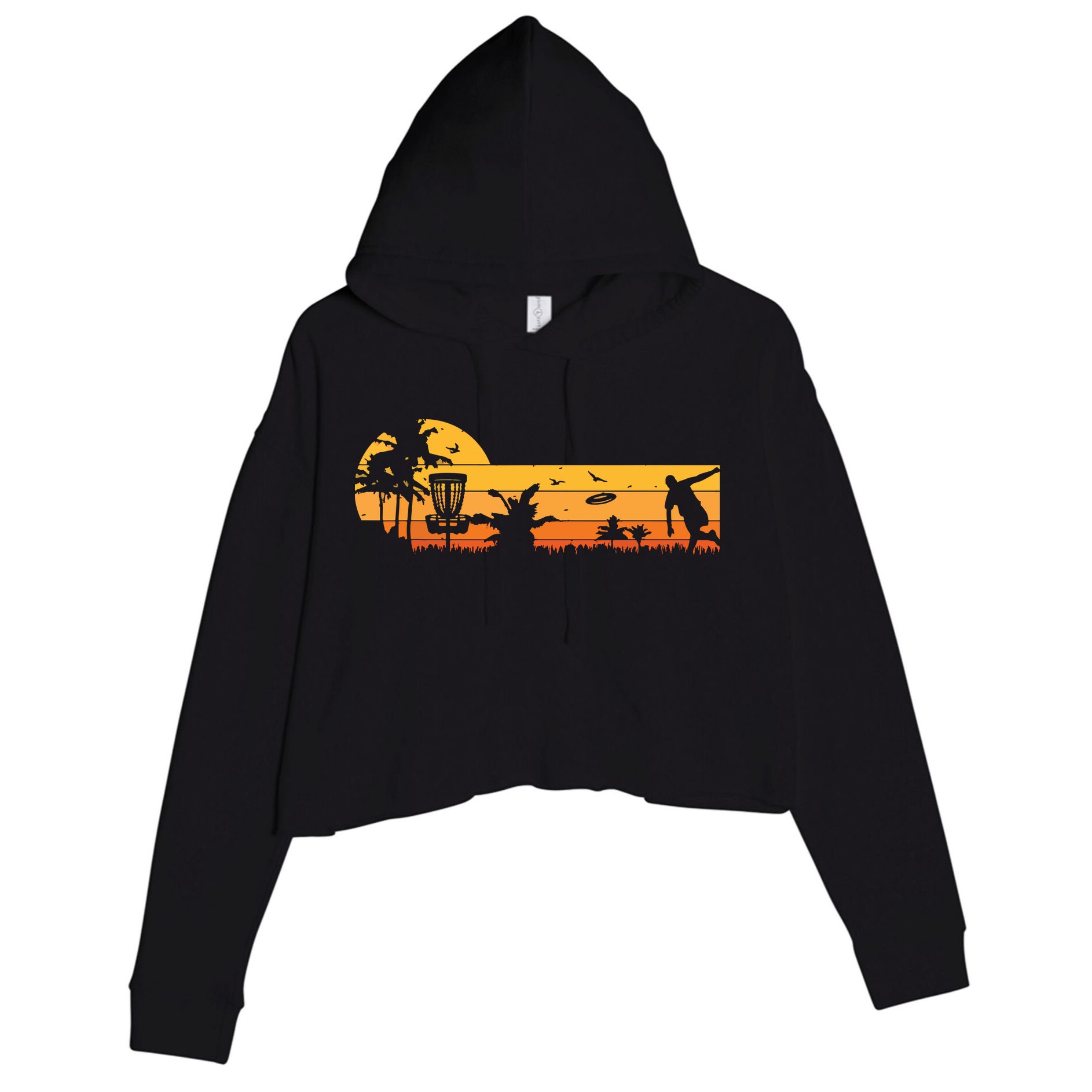 Retro Vintage Frisbee Golf Player Design | Disc Golf Crop Fleece Hoodie