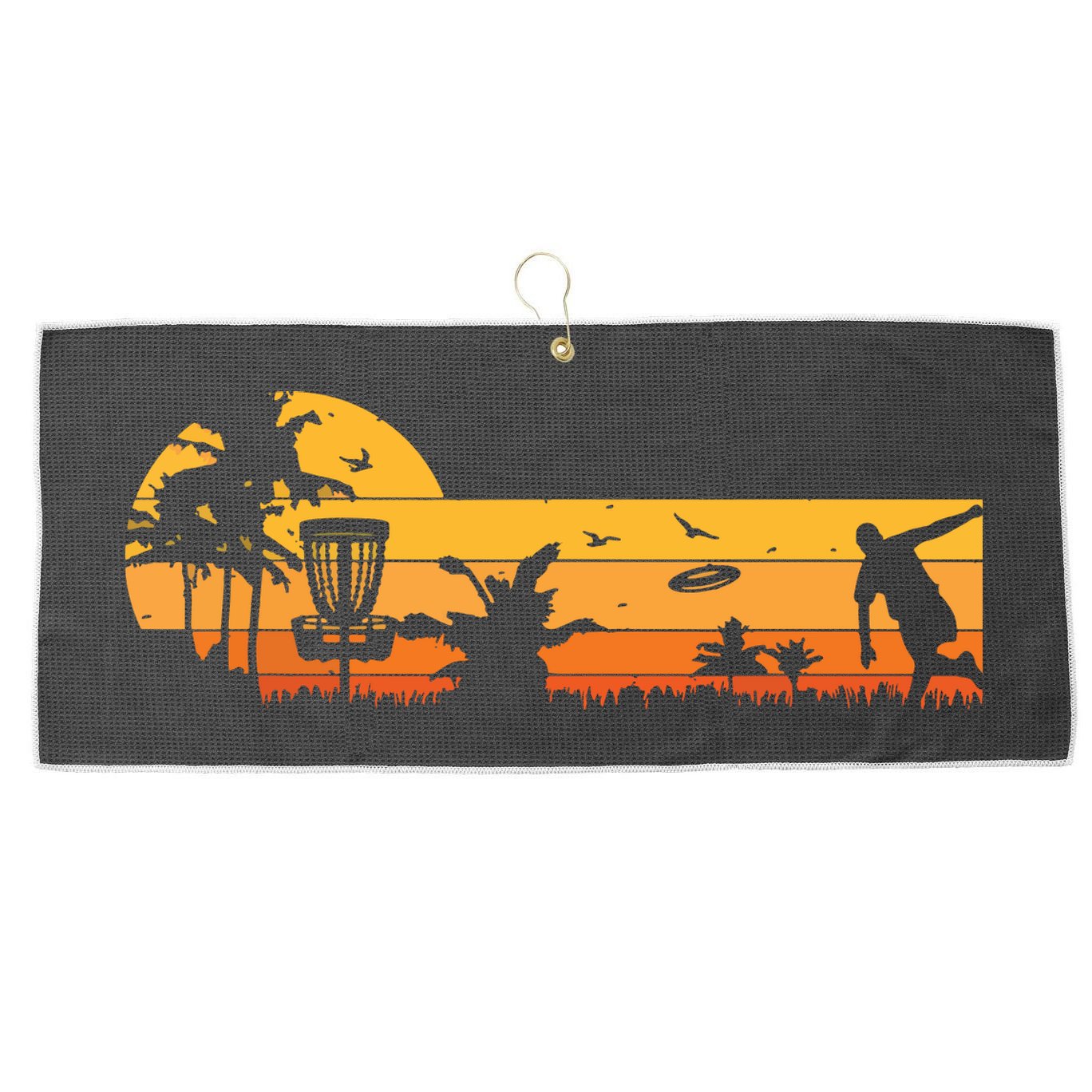 Retro Vintage Frisbee Golf Player Design | Disc Golf Large Microfiber Waffle Golf Towel