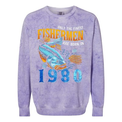 Retro Vintage Fisherman Are Born In 1980 Fishing Birthday Colorblast Crewneck Sweatshirt