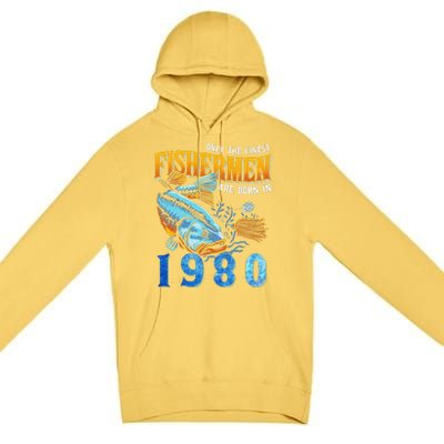 Retro Vintage Fisherman Are Born In 1980 Fishing Birthday Premium Pullover Hoodie