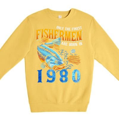 Retro Vintage Fisherman Are Born In 1980 Fishing Birthday Premium Crewneck Sweatshirt