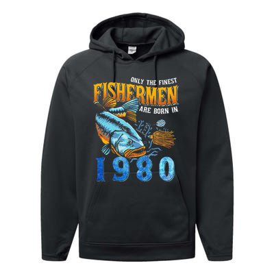 Retro Vintage Fisherman Are Born In 1980 Fishing Birthday Performance Fleece Hoodie