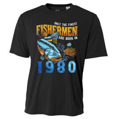 Retro Vintage Fisherman Are Born In 1980 Fishing Birthday Cooling Performance Crew T-Shirt