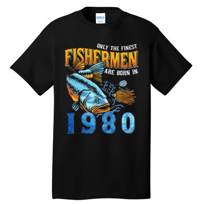 Retro Vintage Fisherman Are Born In 1980 Fishing Birthday Tall T-Shirt