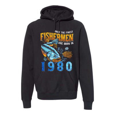 Retro Vintage Fisherman Are Born In 1980 Fishing Birthday Premium Hoodie