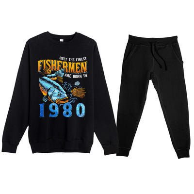 Retro Vintage Fisherman Are Born In 1980 Fishing Birthday Premium Crewneck Sweatsuit Set