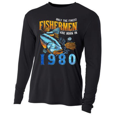 Retro Vintage Fisherman Are Born In 1980 Fishing Birthday Cooling Performance Long Sleeve Crew