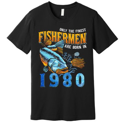 Retro Vintage Fisherman Are Born In 1980 Fishing Birthday Premium T-Shirt