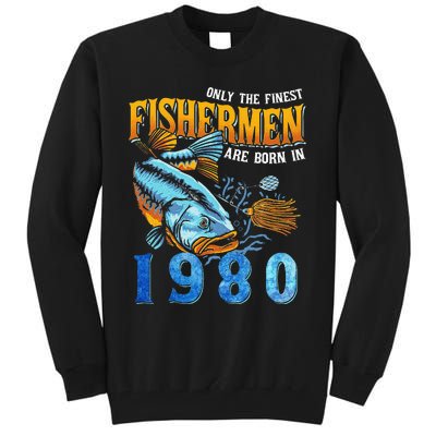 Retro Vintage Fisherman Are Born In 1980 Fishing Birthday Tall Sweatshirt